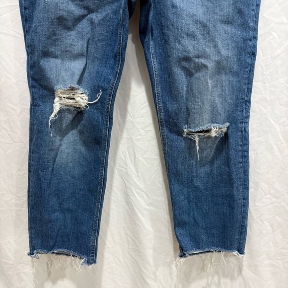 Old Navy Sky Hi Straight Distressed Jeans 14 Extra High Rise Dark Wash Raw Hem - Picture 3 of 9